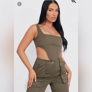 NWT Pretty Little Thing Khaki Twill Dip Hem Structured Cargo Corset